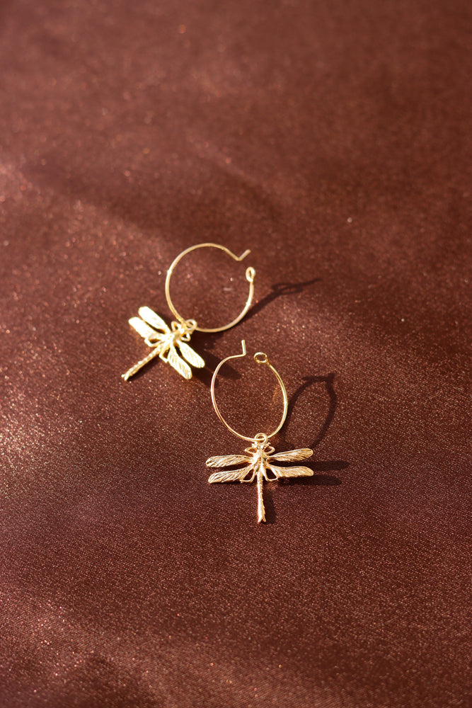 X-GOLD PLATED DRAGON FLY EARRINGS