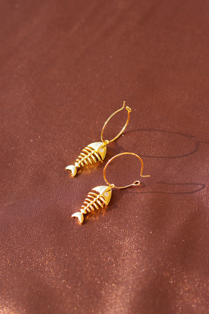 X-GOLD PLATED FISH BONE EARRINGS